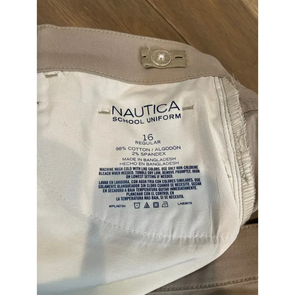 Nautica School Uniform Boys 16 Khaki Chino Pants Cotton Stretch New With Tag